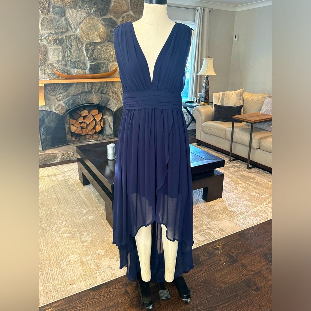 Navy blue sheer evening gown New
